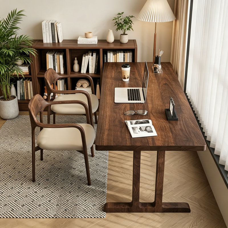 Simple Solid Wood Walnut Rectangle Desk, 29.5" H x 70.87" W x 19.7" D