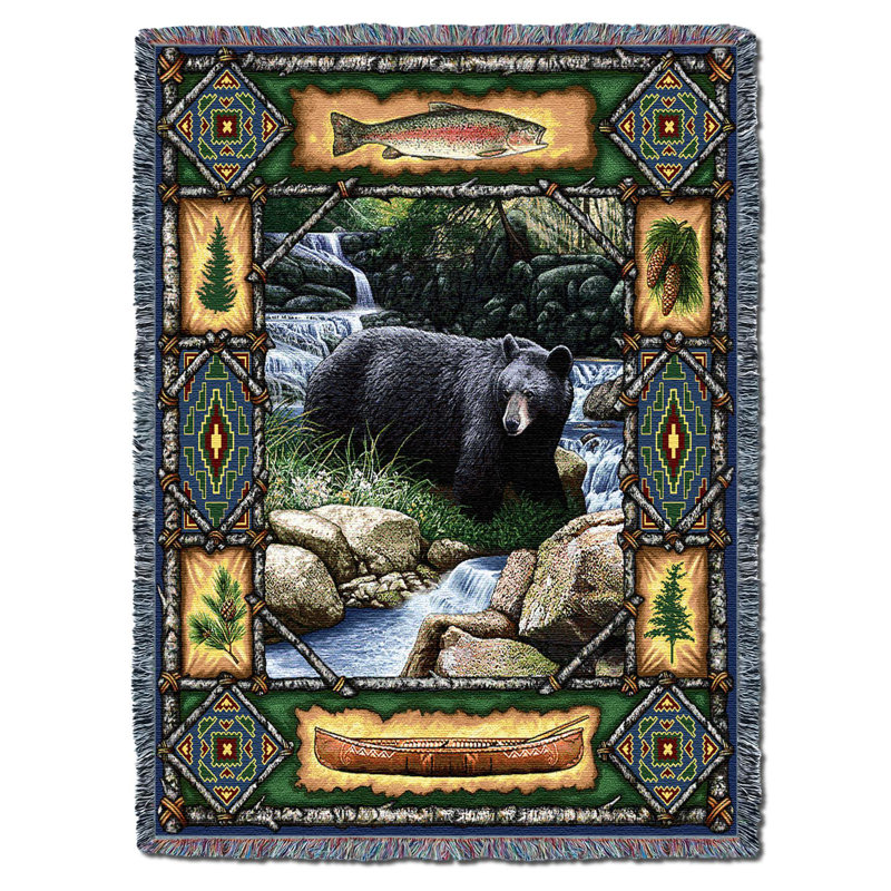 Pure Country Weavers Bear Lodge Blanket - Wildlife Lake Cabin Gift Tapestry Throw Woven from Cotton - Made in The USA (72x54)