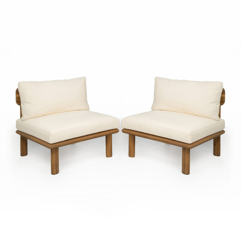 Destini Modern Coastal Outdoor Solid Acacia Wood Patio Chairs With Water-Repellent Cushions