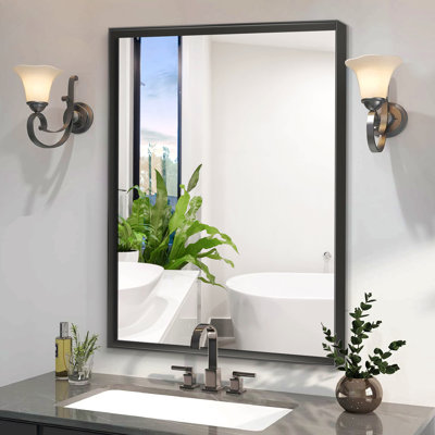 Miroir de salle de bain 36x30inch noir brillant pour miroir de meuble-lavabo rectangulaire rectangulaire