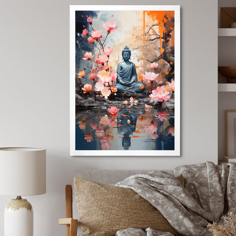Floral Buddha In Meditation I sur impression sur toile, H 40 po x l 30 po x P 1,5 po, Cadre photo blanc