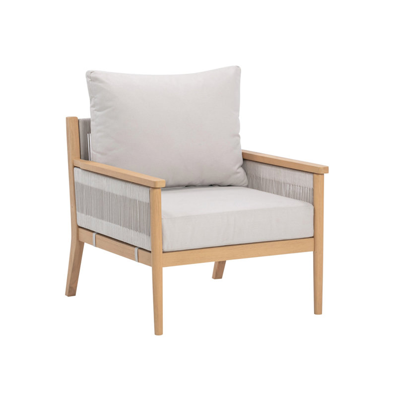 Chaise de patio en bois d'acacia avec corde décorative, Beige