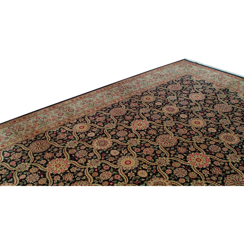 Tapis unique en laine noué à la main de 8 pi 9 po x 11 pi 9 po beige / noir / vert