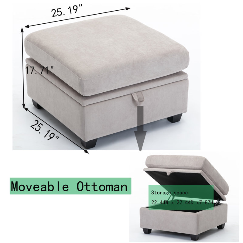 Toxi Upholstered Ottoman, Light Gray