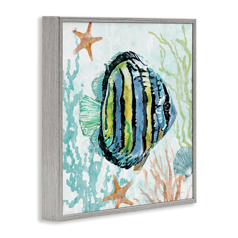  «Striped Angel Fish», art de la giclée encadrée par Carol Robinson, H 24 po x l 24 po, Estampe numérique Farmhouse