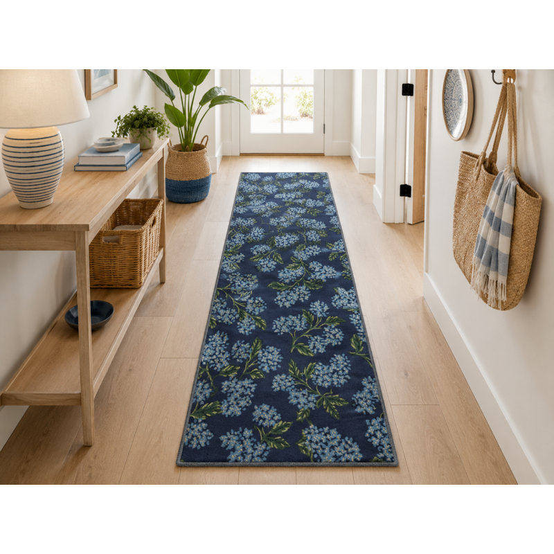 Tapis bleu marine en polypropylène tissé à la machine Simah, Rectangle 2 pi 8 po x 5 pi