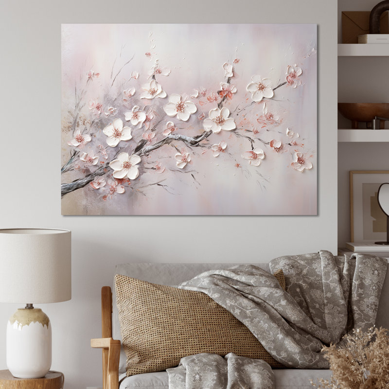 Rose et gris, fleur de cerisier, impression encadrée de fleurs roses, H 30 po x l 40 po, Toile tendue, Sans cadre