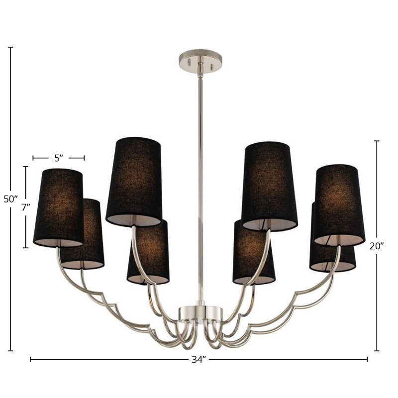 Lustre Sophia 8 LT Kalco, Noir, Argent