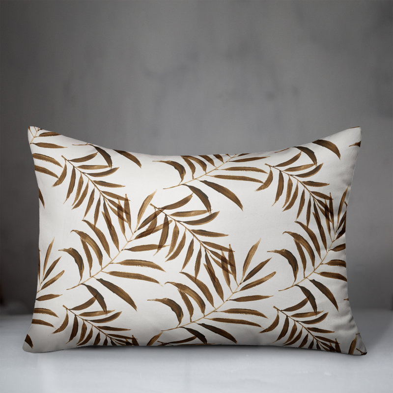  Coussin décoratif floral intérieur / extérieur en polyester, H 14 po x l 20 po, Brun