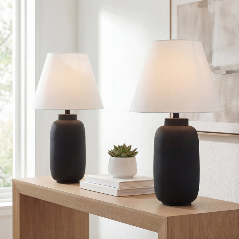 Lampe de table DEL en fer / gingembre minimaliste scandinave 24,5 po Elinore, Noir mat