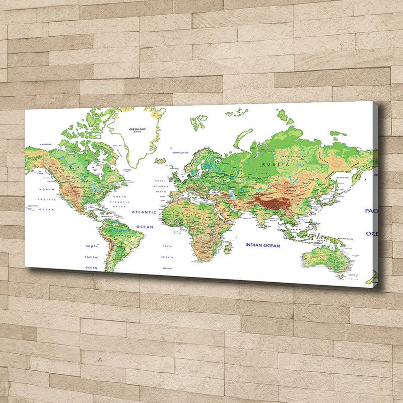 World Map - Wrapped Canvas Print, 50cm H x 125cm W x 2cm D, Green, Wrapped Canvas