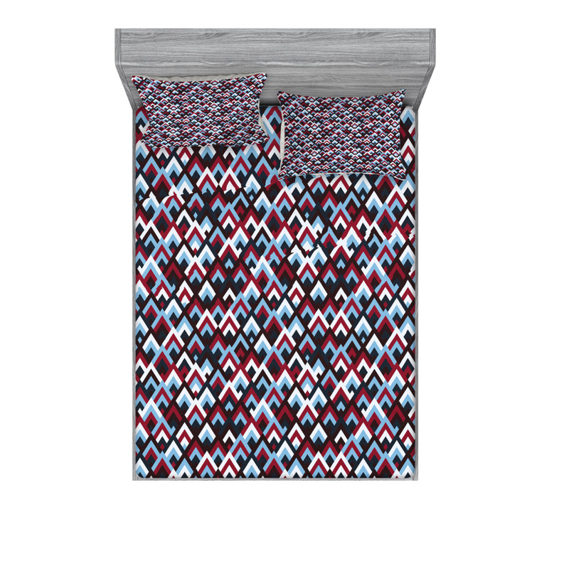 Microfiber Geometric Sheet Set, Full/Double Sheet Set with Fitted Sheet
