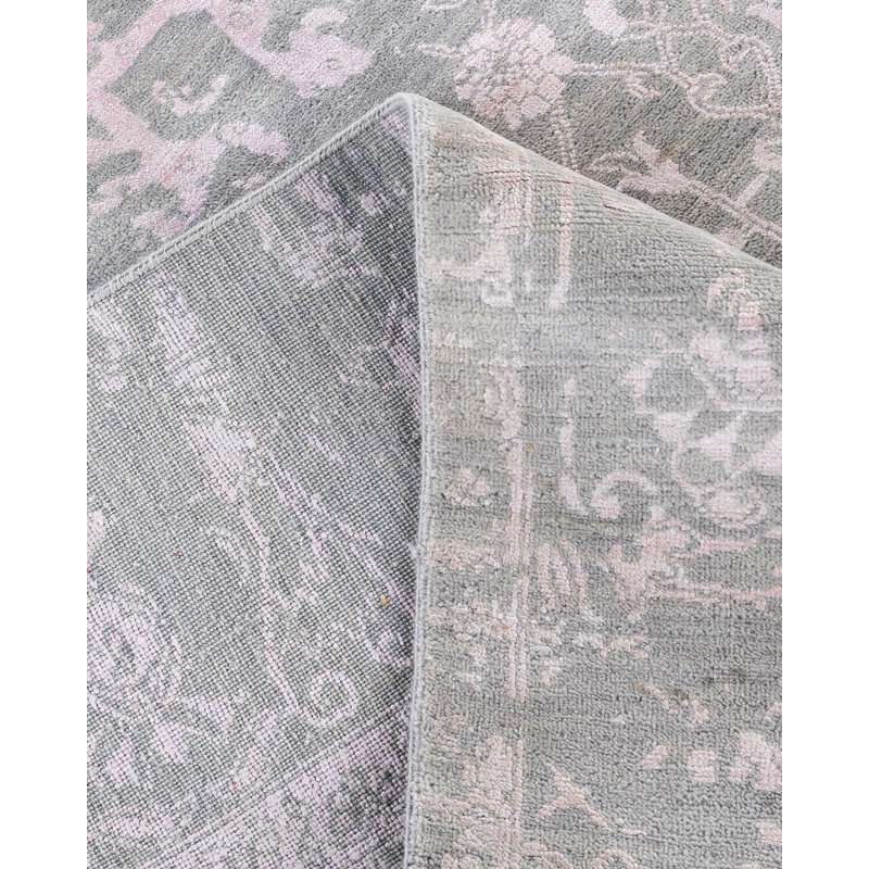 Gray Hand-Knotted Wool and Silk Medallion Area Rug, 8' 1" x 10' 4"