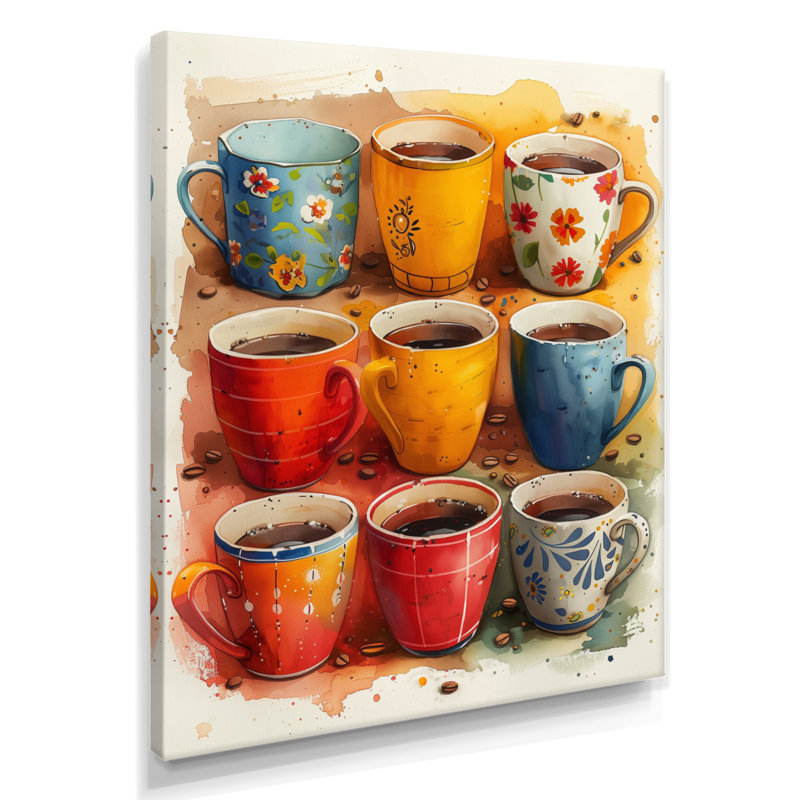 Tasse de café rouge et bleu Boho Morning II - café, art mural, Toile tendue, H 34 po x l 44 po