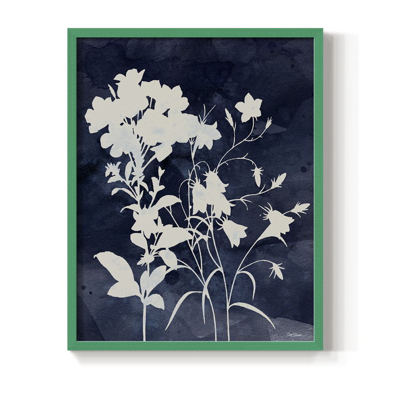 Indigo Botanical II, reproduction encadrée revisitée - bois massif, H 11 po x l 9 po, Vert