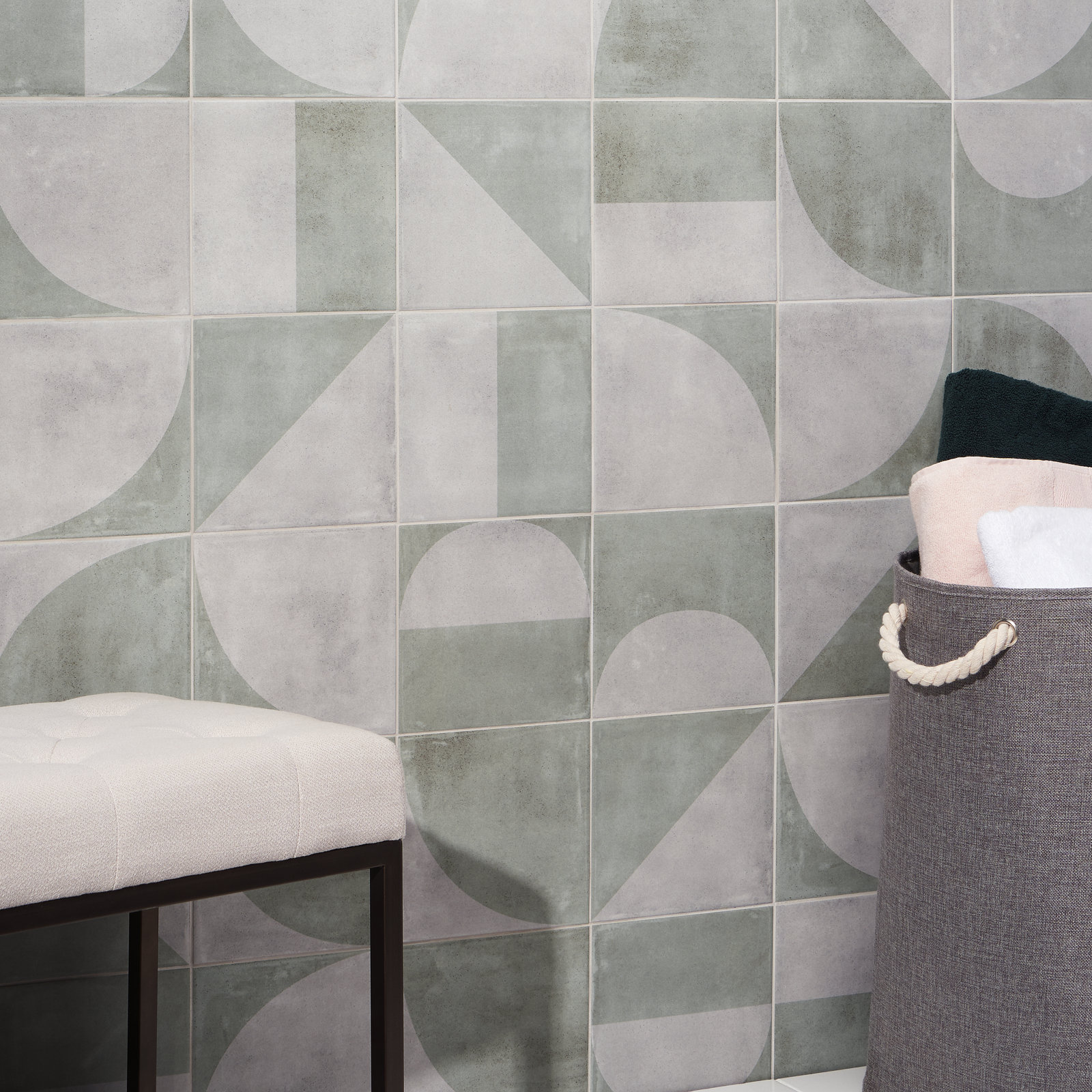 Quincy 7.87'' W x 7.87'' L Porcelain Encaustic Floor and Wall Tile, Green
