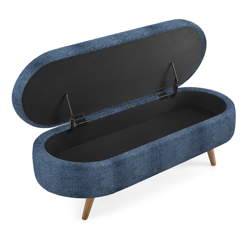 Ottoman Oval Storage Bench,Rubber Wood Legs, Dark Blue