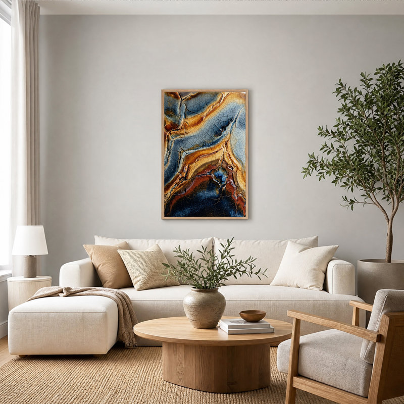 Tableau sur toile à texture craquelée bleue et brune, H 24 po x l 18 po