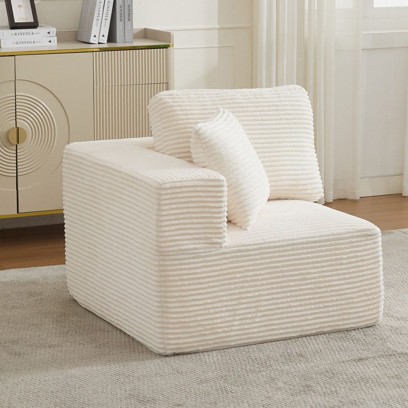 Acuna Corduroy Upholstered Accent Chair - Corner (R), Creamy White