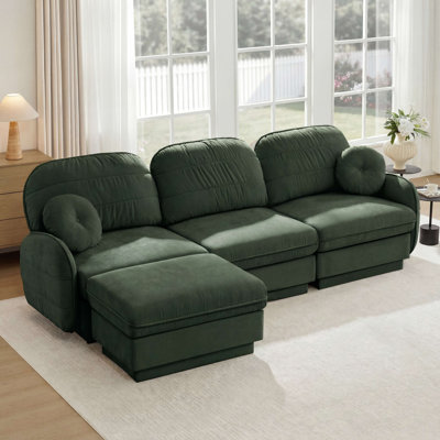 Canapé surdimensionné en L 105 po en chenille de 105 po, canapé à assise profonde avec repose-pieds mobile, coussins ronds exquis et coussins de dossier matelassés, pieds de cadre de base encastrés, assemblage facile
