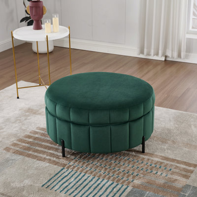 Repose-pieds rond avec rangement en velours, vert citrouille