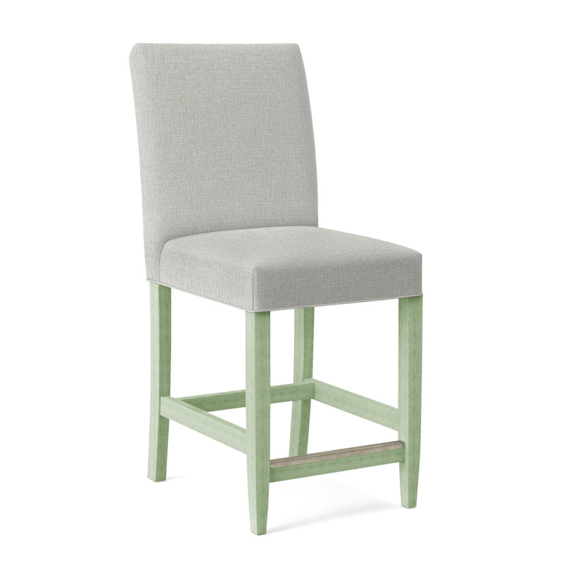 Manhattan Upholstered Stool with Solid Wood Frame, Celery Finish, White Performance Fabric; 0851-94