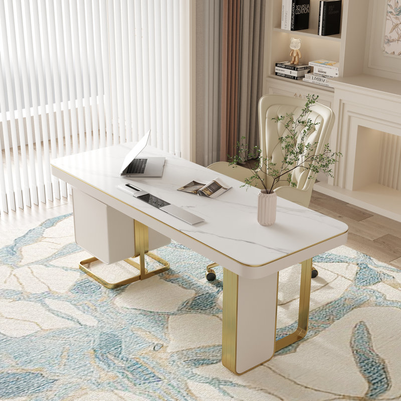 Cloyed Stone Stainless Steel Executive Desk, 29.5" H x 70.8" W x 27.5"