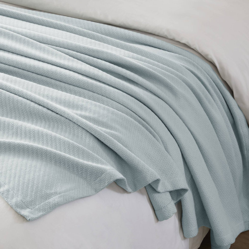 Couverture tissée en coton liquide respirant, Bleu clair, Très grand lit
