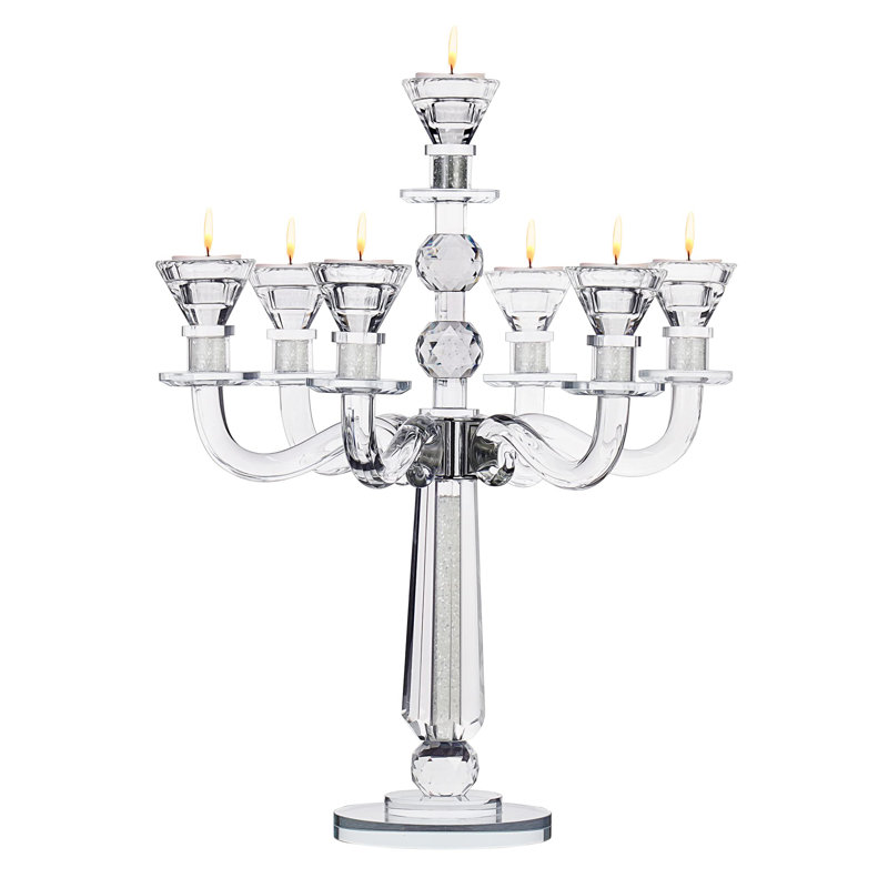 Elegant Clear Crystal 7-Arm Candelabra with Round Base
