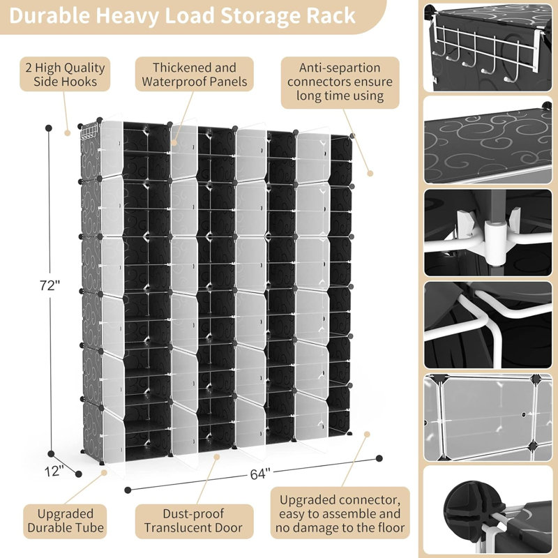 Portable Shoe Rack Organizer With Door, Expandable 12-Tier Shoe Storage Cabinet, Adjustable Stackable Detachable Design, Easy Assembly, Durable Plastic Construction
