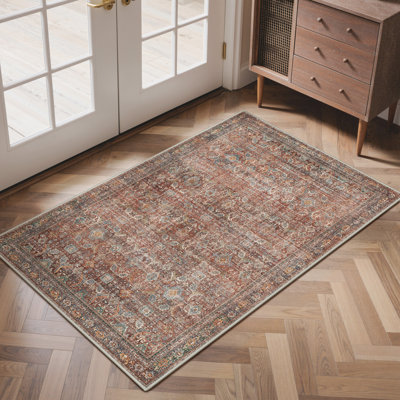 Abastos Oriental Performance Brick Red Machine Washable Area Rug