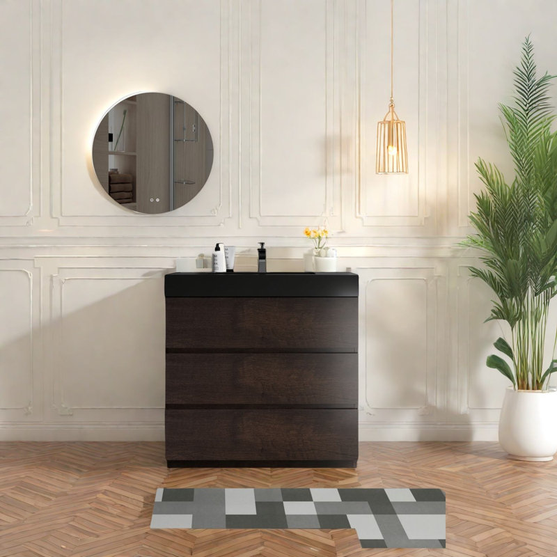Élégant meuble-lavabo et lavabo en bois de noyer pour salle de bain moderne