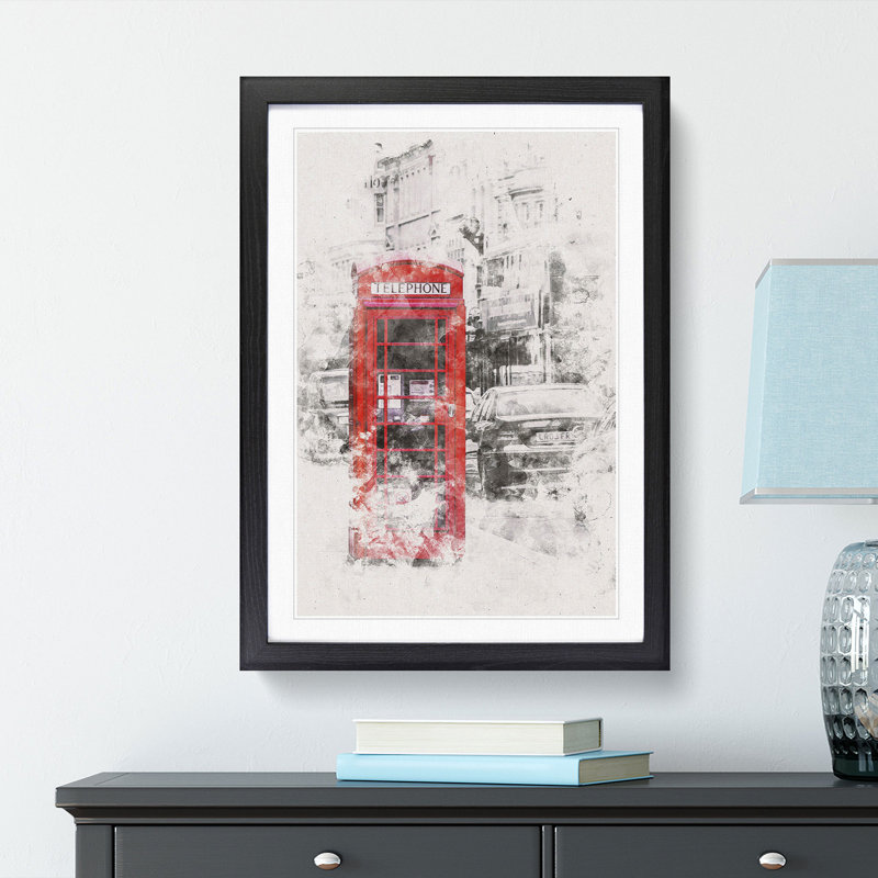 A Red Telephone Box - Framed Print, Black Framed, 87cm H x 62cm W x 2cm D