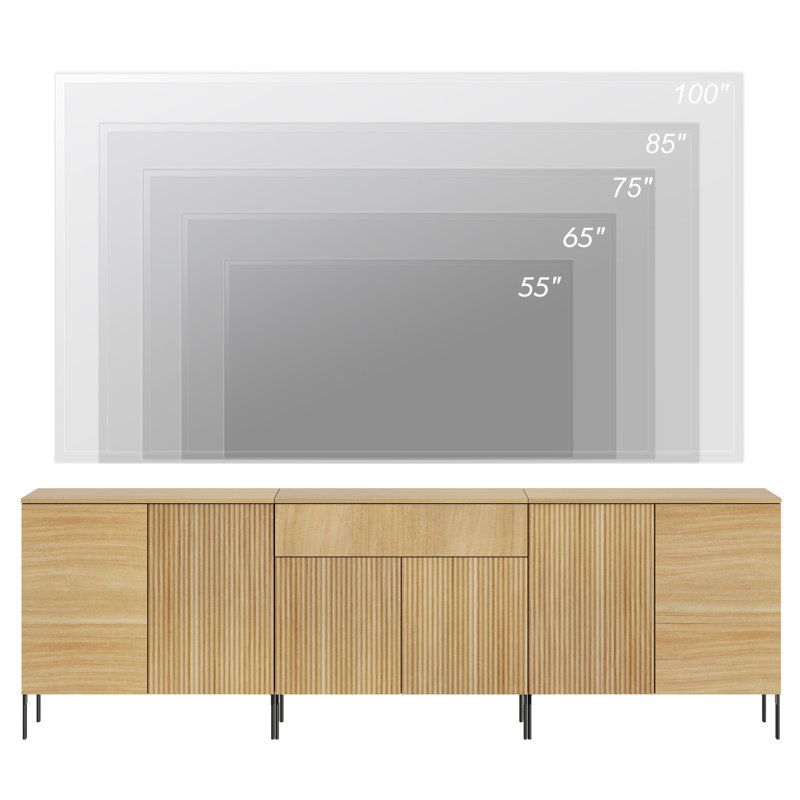 94.5" Reeded Accent Cabinet Set With Doors And Drawers, Modern Credenza Storage Cabinet With Adjustable Shelves For Living Room, Kitchen, Dining Room, Hallway