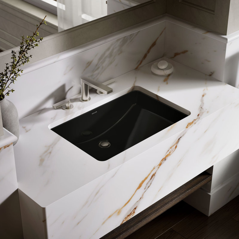 Ladena® Vitreous China Rectangular Undermount Bathroom Sink with Overflow, Black