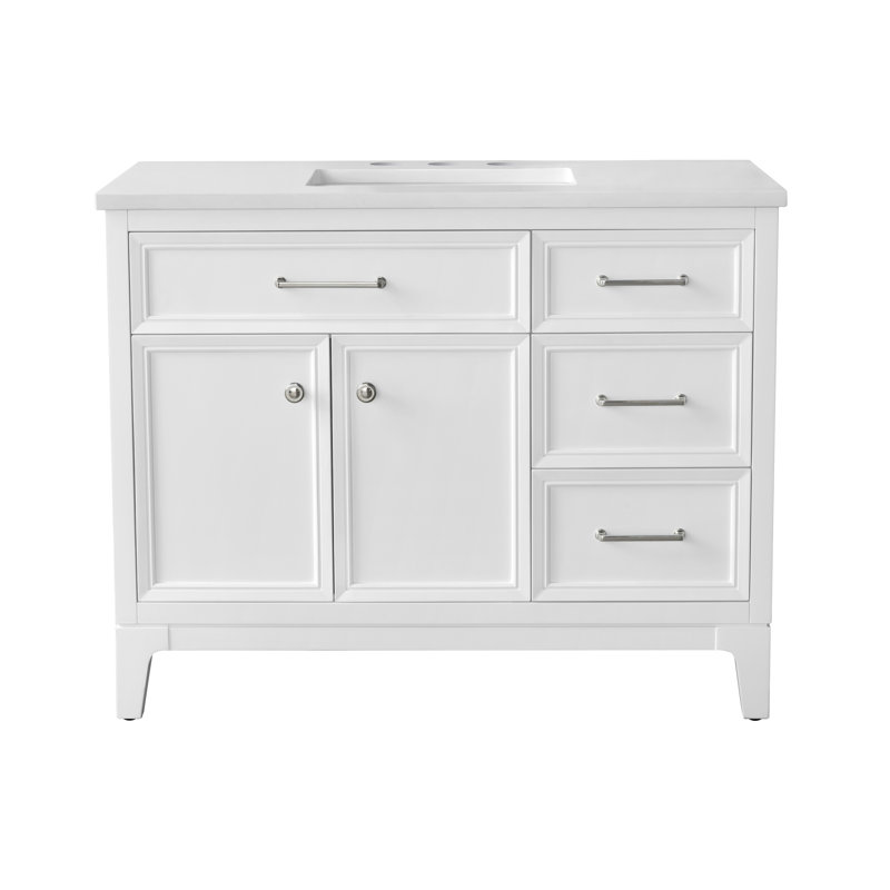 Tiosha 42" Single Bathroom Vanity In White With Engineered Stone Top