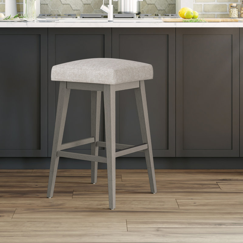 Tabouret pivotant carré en bois et à hauteur réglable Dorreen, Gruau, Gris délavé