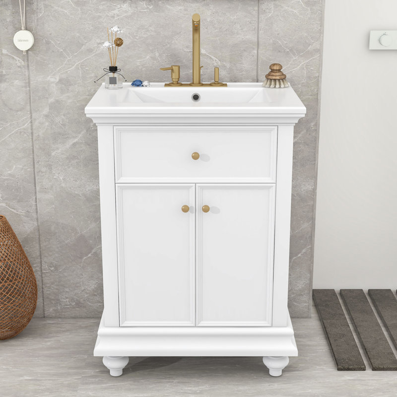 Meuble-lavabo 24 po avec lavabo, tiroir coulissant et tablette réglable 24 po, Blanc