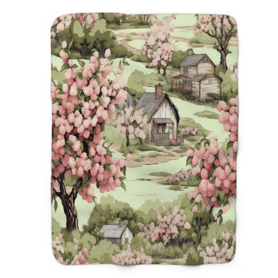 Apple Blossom Refuge - jeté Sherpa Blan de qualité supérieure 1 pièce
