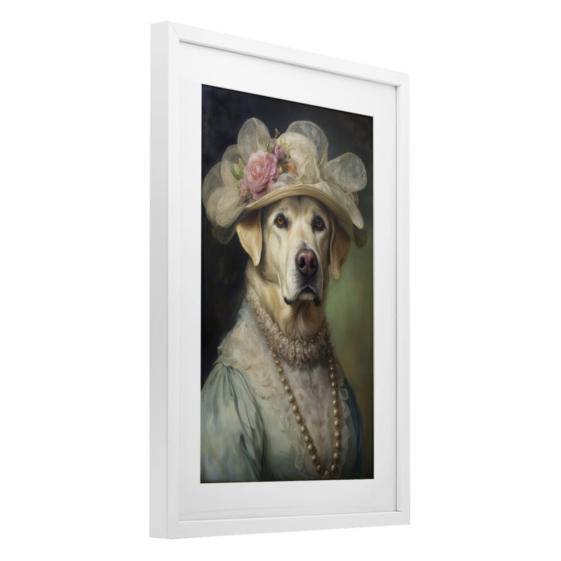 «Elegant Yellow Labrador», reproduction encadrée sous verre, conception de Wumples, H 23 po x l 17 po, Cadre blanc côtier
