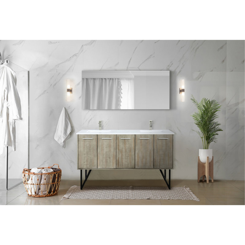 Double Bathroom Vanity with Wood Top, L 60 po