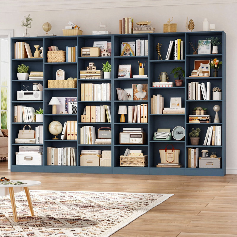Ensemble de 2 grandes bibliothèques de rangement en bois de 74 po x 59 po x H 74 po, Blue