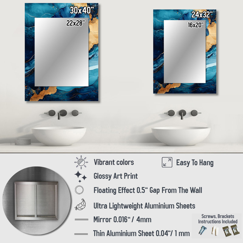 Buttercups Flowers And Safire Crystal Energy I - Buttercups Mirror, Traditional Decorative Wall Mirror, Printed Metal Art