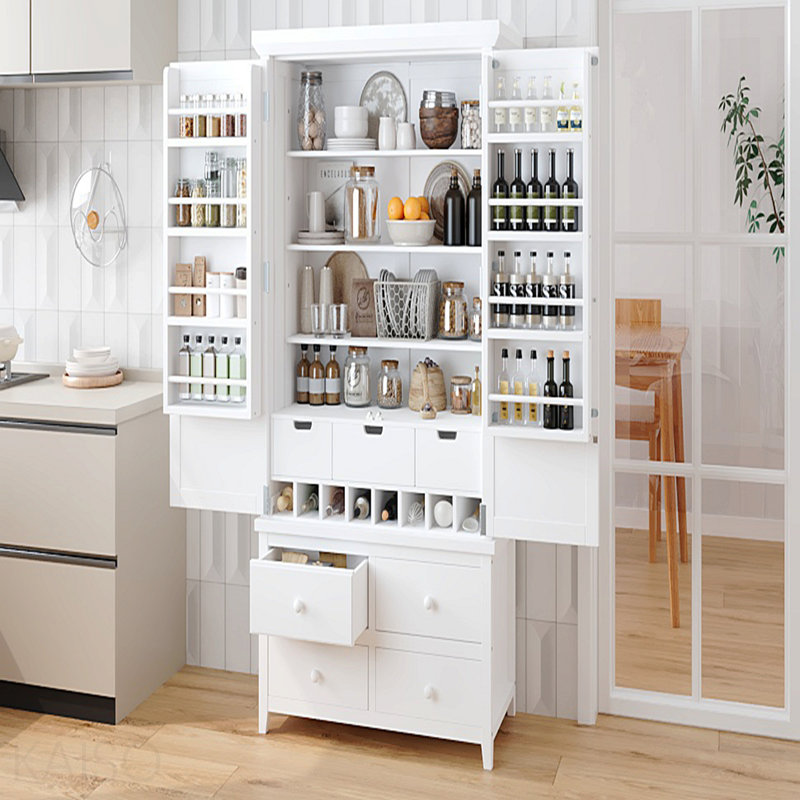 Grand garde-manger autoportant avec 8 tablettes de porte et 7 tiroirs pour la salle à manger - Blanc