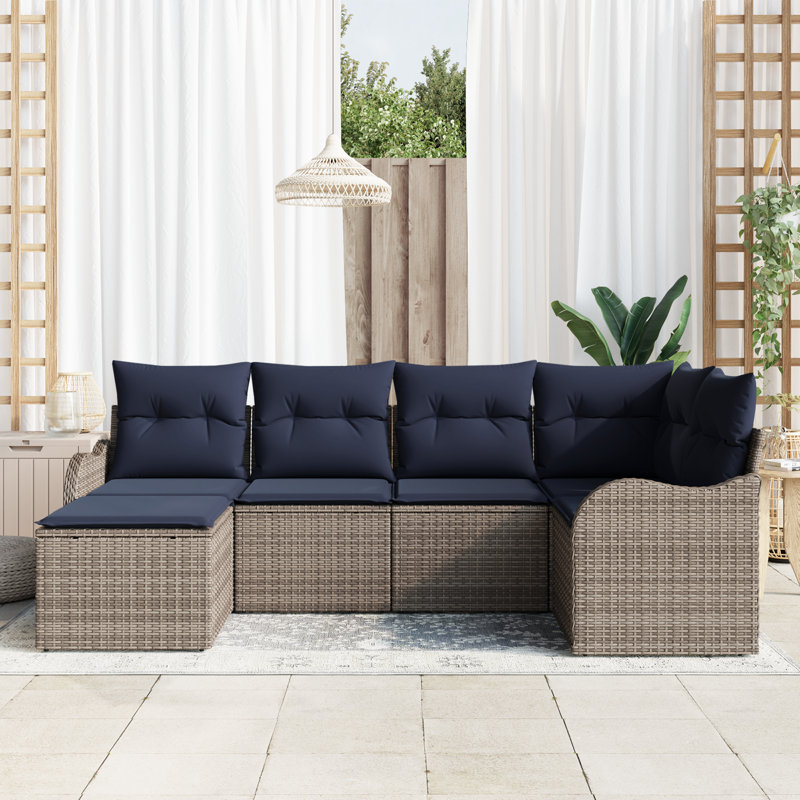 Ensemble de canapé de jardin vidaXL, Structure grise / coussin bleu marine