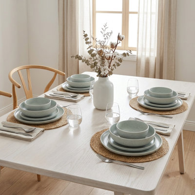 Artisan Speckled Sage Green Porcelain Dinnerware Set (16-Piece Service for 4)