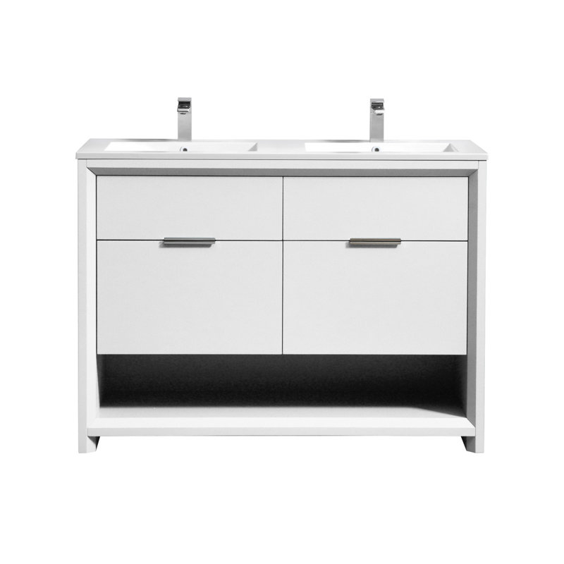 47.63'' Double Bathroom Vanity with Acrylic Top, High Gloss White
