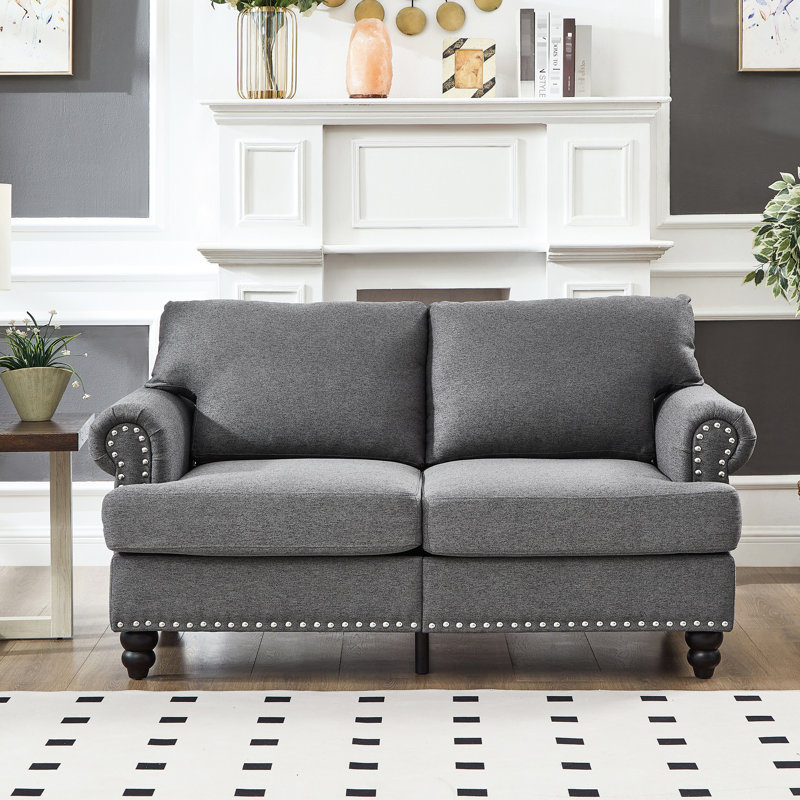 Moderne et confortable 59,5 po 2 places, canapé 100% rembourré, accoudoirs ronds avec rangement, structure en bois massif, coussin éponge haute densité à ressorts ensachés, housses de coussin amovibles de style classique