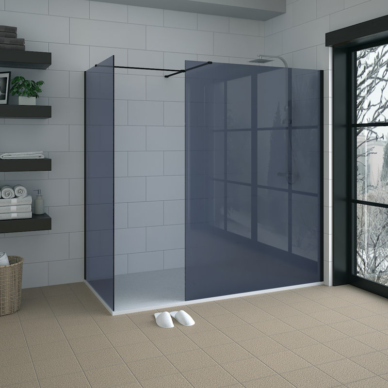 Matte Black Walk In Shower Enclosure Wet Room Grey Glass Screen Pack 1400mm and 800mm Panels
