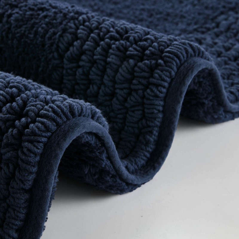 24X60" Navy 100% Cotton 3000 Gsm Reversible Bath Rug, Walking On Clouds With Feel, - , Non Slip Recommended, Machine Washable Heavyweight Soft Medium Pile 0.5",